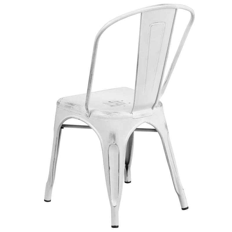 Banks Indoor/Outdoor Stacking Metal Dining Chair with Single Slat Back and Distressed Powder Coated Finish