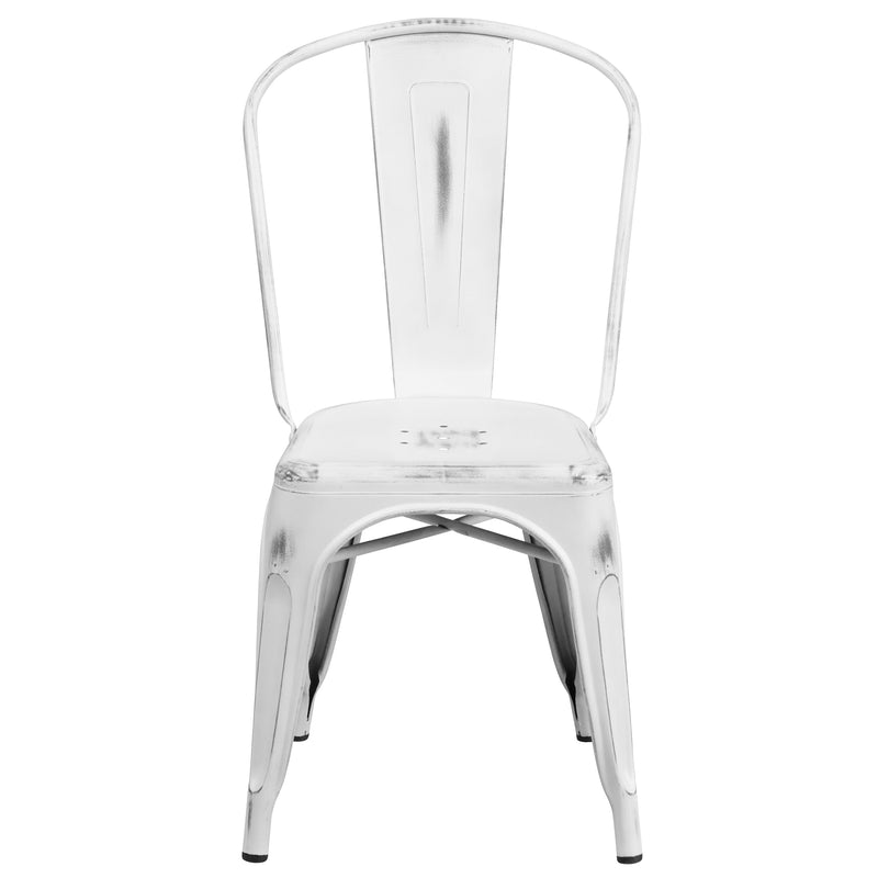 Banks Indoor/Outdoor Stacking Metal Dining Chair with Single Slat Back and Distressed Powder Coated Finish