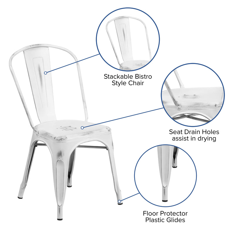 Banks Indoor/Outdoor Stacking Metal Dining Chair with Single Slat Back and Distressed Powder Coated Finish