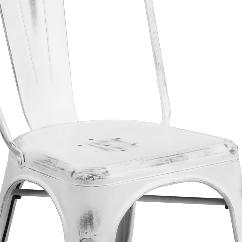 Banks Indoor/Outdoor Stacking Metal Dining Chair with Single Slat Back and Distressed Powder Coated Finish