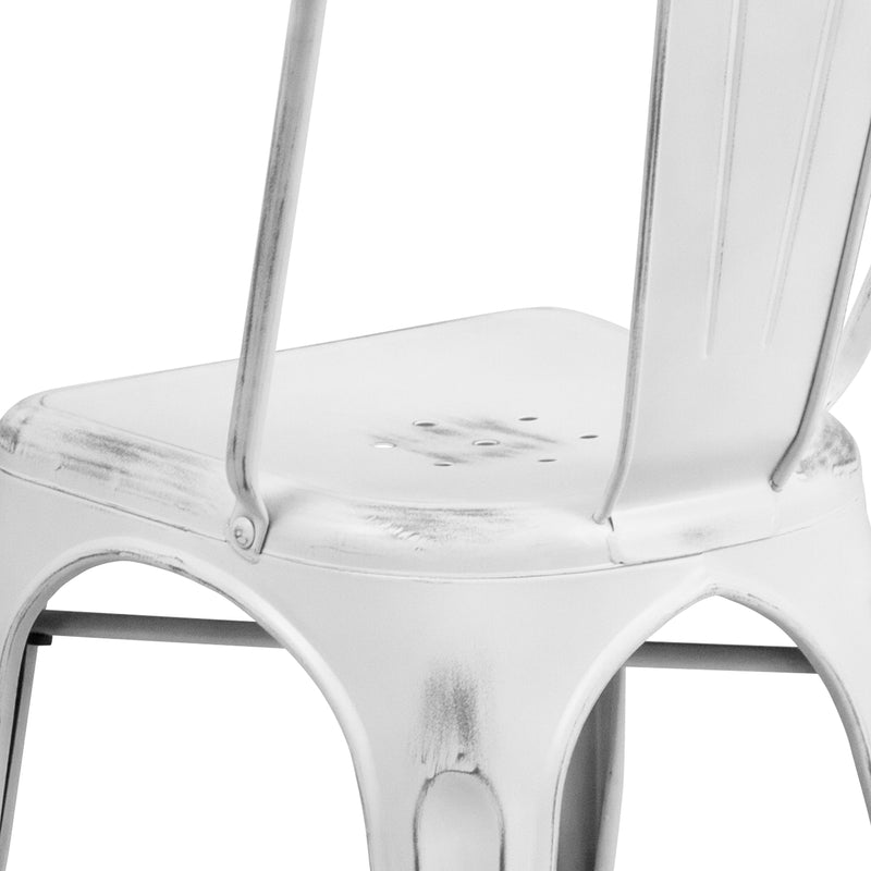 Banks Indoor/Outdoor Stacking Metal Dining Chair with Single Slat Back and Distressed Powder Coated Finish