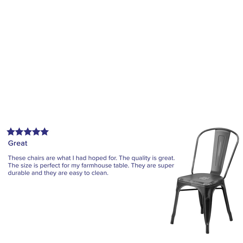 Banks Indoor/Outdoor Stacking Metal Dining Chair with Single Slat Back and Distressed Powder Coated Finish