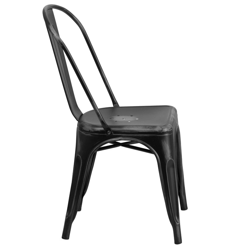 Banks Indoor/Outdoor Stacking Metal Dining Chair with Single Slat Back and Distressed Powder Coated Finish