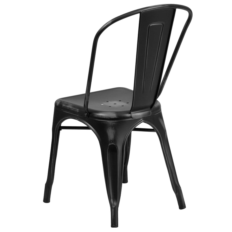 Banks Indoor/Outdoor Stacking Metal Dining Chair with Single Slat Back and Distressed Powder Coated Finish
