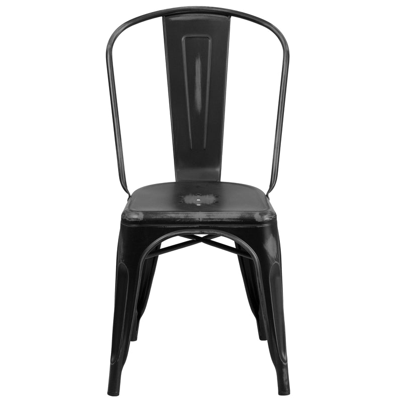 Banks Indoor/Outdoor Stacking Metal Dining Chair with Single Slat Back and Distressed Powder Coated Finish