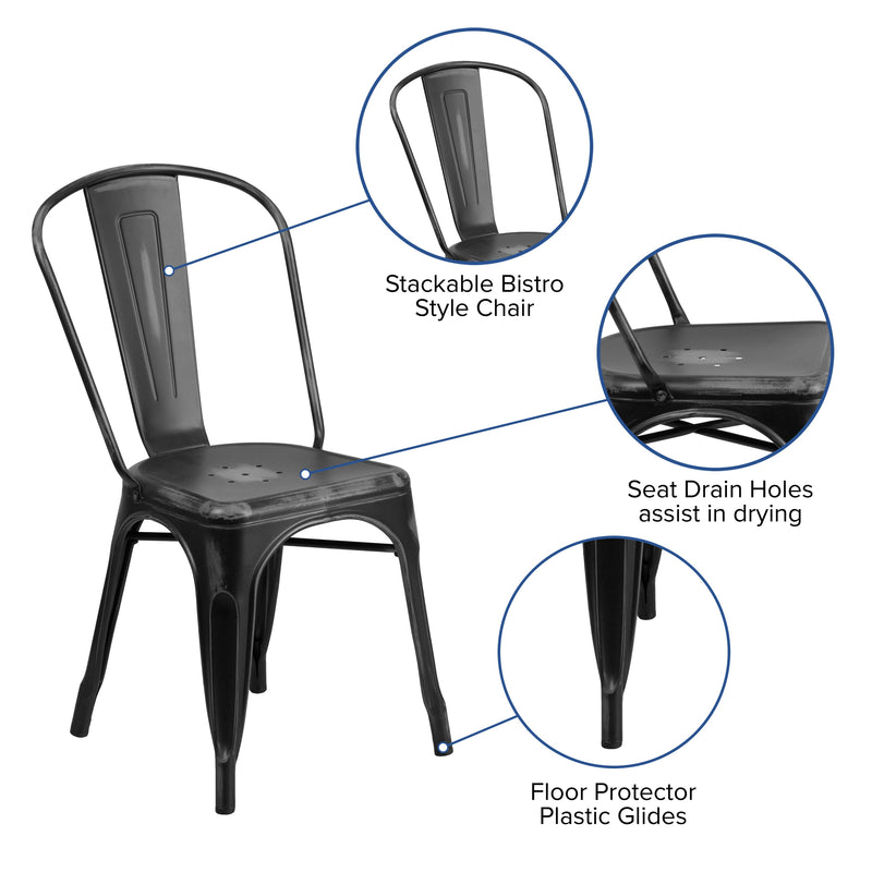 Banks Indoor/Outdoor Stacking Metal Dining Chair with Single Slat Back and Distressed Powder Coated Finish