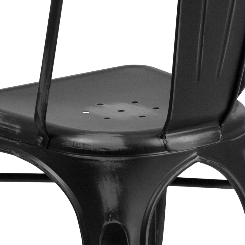 Banks Indoor/Outdoor Stacking Metal Dining Chair with Single Slat Back and Distressed Powder Coated Finish