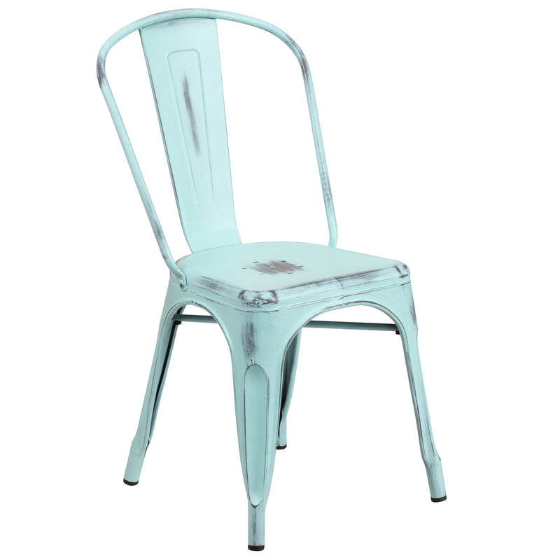 Banks Indoor/Outdoor Stacking Metal Dining Chair with Single Slat Back and Distressed Powder Coated Finish