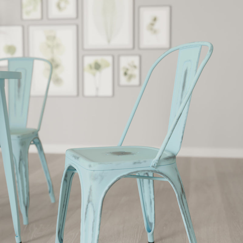 Banks Indoor/Outdoor Stacking Metal Dining Chair with Single Slat Back and Distressed Powder Coated Finish