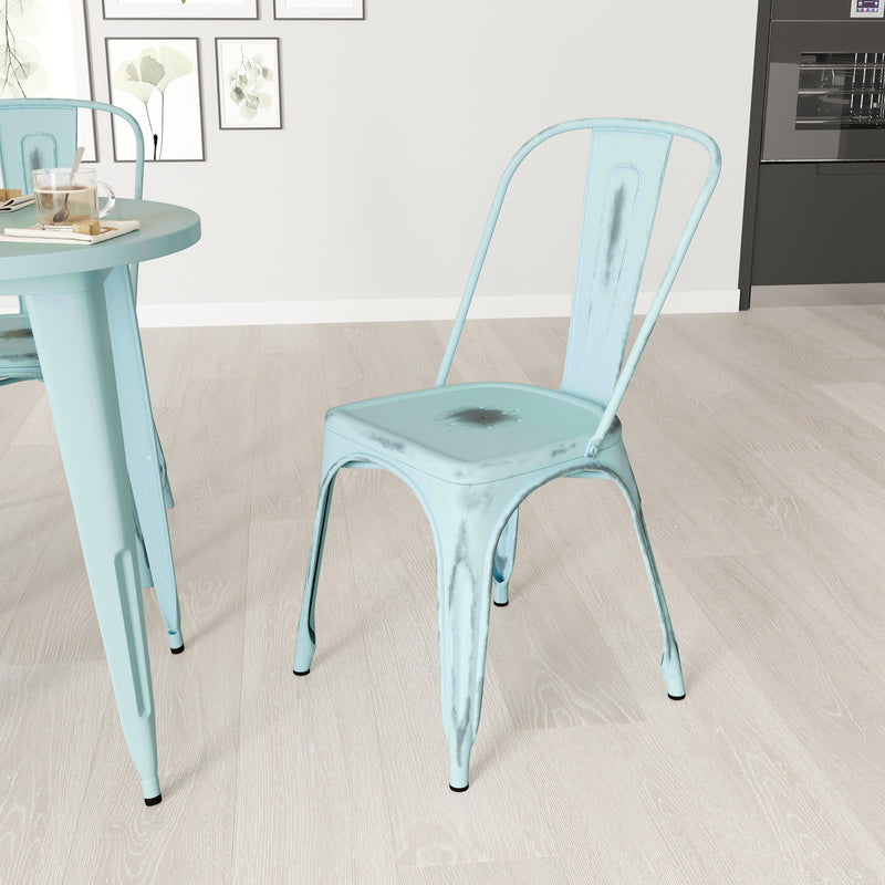 Banks Indoor/Outdoor Stacking Metal Dining Chair with Single Slat Back and Distressed Powder Coated Finish