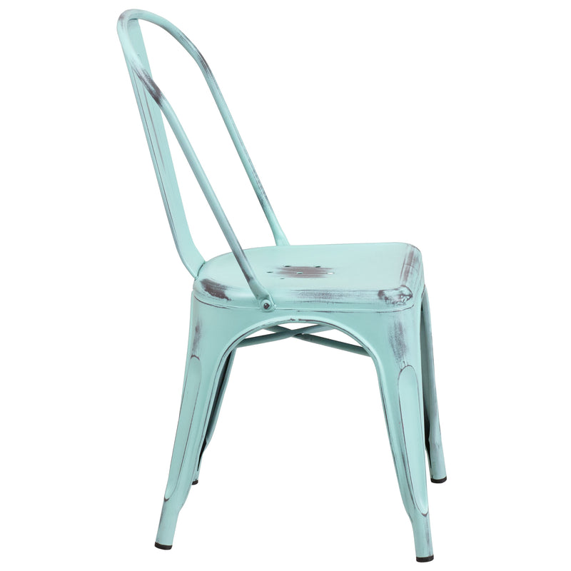 Banks Indoor/Outdoor Stacking Metal Dining Chair with Single Slat Back and Distressed Powder Coated Finish