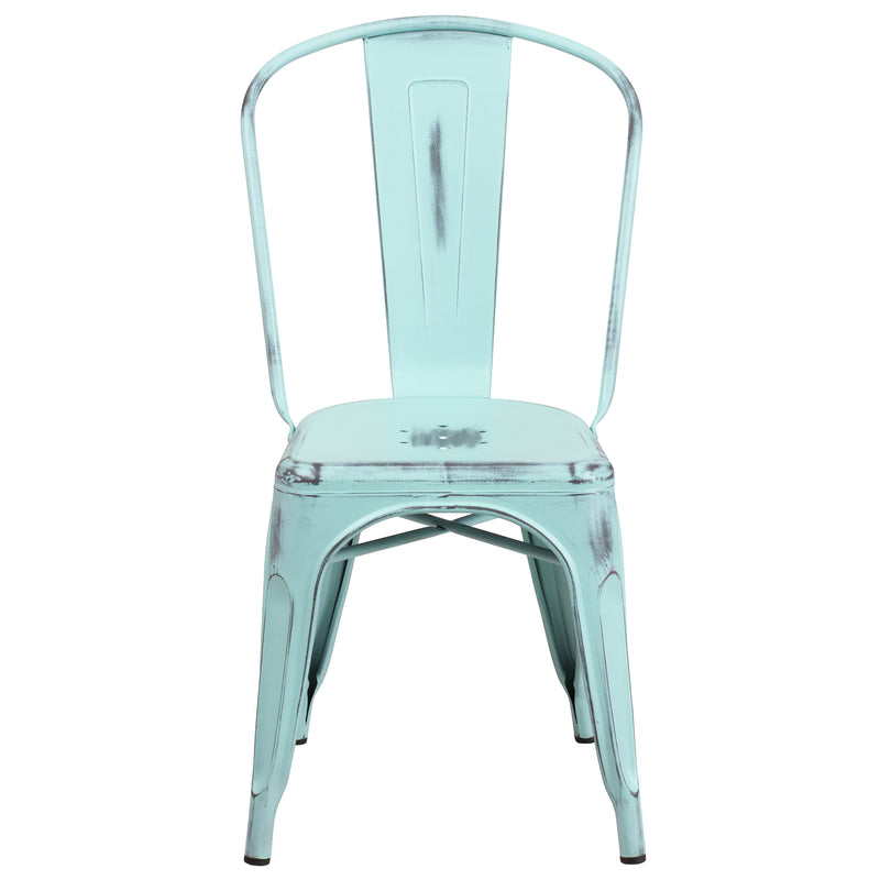 Banks Indoor/Outdoor Stacking Metal Dining Chair with Single Slat Back and Distressed Powder Coated Finish