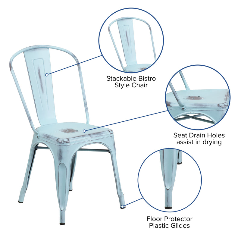 Banks Indoor/Outdoor Stacking Metal Dining Chair with Single Slat Back and Distressed Powder Coated Finish