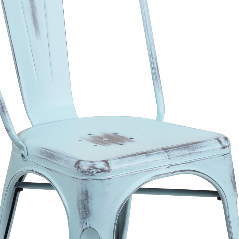 Banks Indoor/Outdoor Stacking Metal Dining Chair with Single Slat Back and Distressed Powder Coated Finish