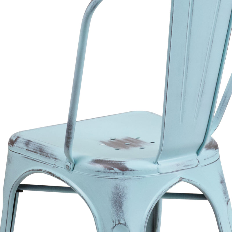 Banks Indoor/Outdoor Stacking Metal Dining Chair with Single Slat Back and Distressed Powder Coated Finish