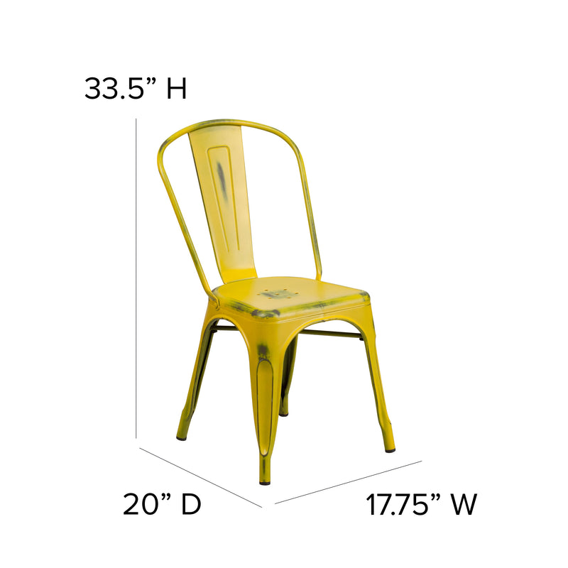 Banks Indoor/Outdoor Stacking Metal Dining Chair with Single Slat Back and Distressed Powder Coated Finish