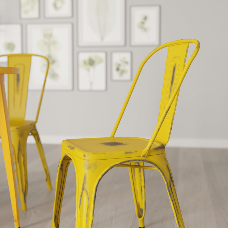 Banks Indoor/Outdoor Stacking Metal Dining Chair with Single Slat Back and Distressed Powder Coated Finish