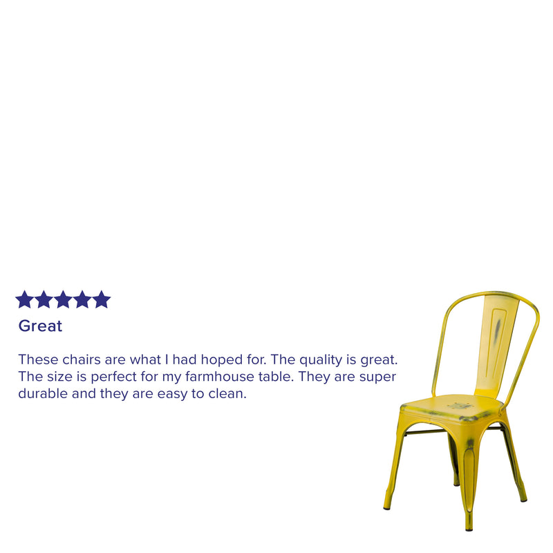 Banks Indoor/Outdoor Stacking Metal Dining Chair with Single Slat Back and Distressed Powder Coated Finish