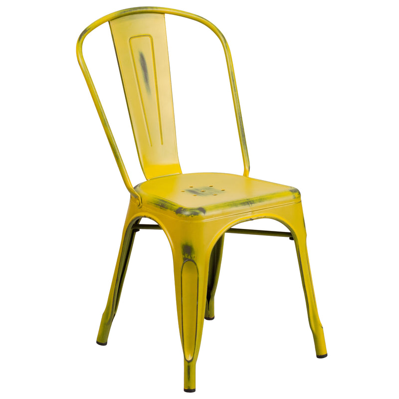 Banks Indoor/Outdoor Stacking Metal Dining Chair with Single Slat Back and Distressed Powder Coated Finish