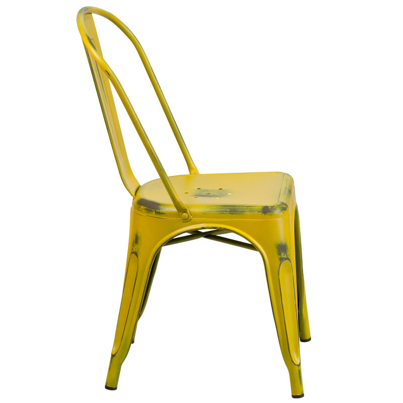 Banks Indoor/Outdoor Stacking Metal Dining Chair with Single Slat Back and Distressed Powder Coated Finish