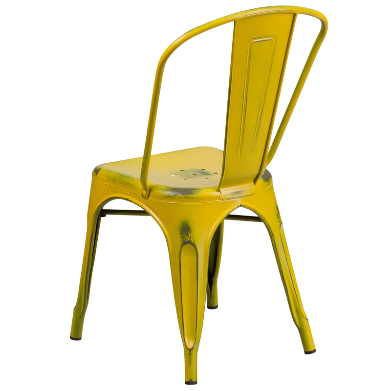 Banks Indoor/Outdoor Stacking Metal Dining Chair with Single Slat Back and Distressed Powder Coated Finish