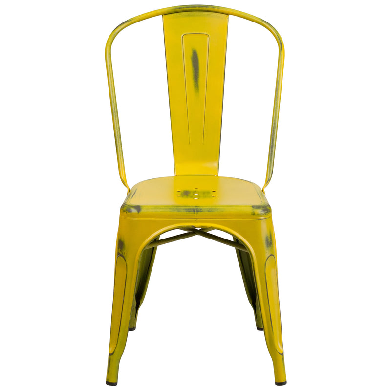 Banks Indoor/Outdoor Stacking Metal Dining Chair with Single Slat Back and Distressed Powder Coated Finish