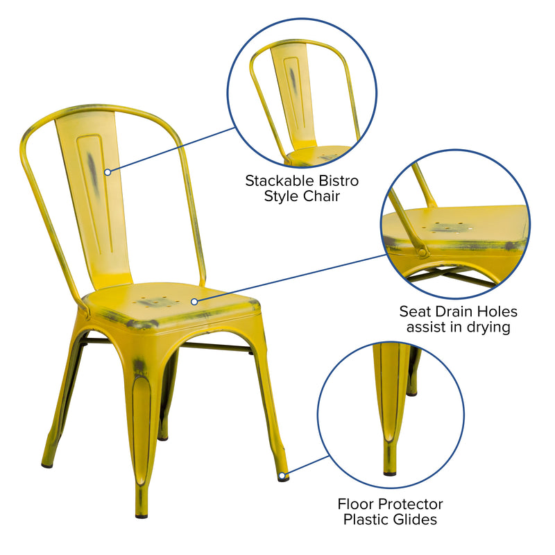 Banks Indoor/Outdoor Stacking Metal Dining Chair with Single Slat Back and Distressed Powder Coated Finish