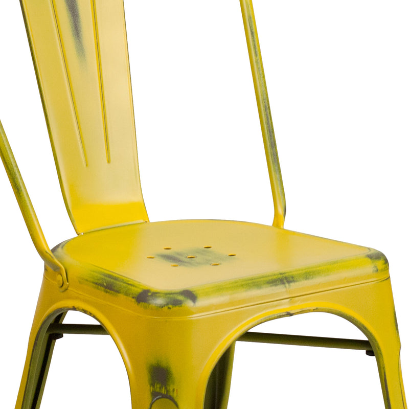 Banks Indoor/Outdoor Stacking Metal Dining Chair with Single Slat Back and Distressed Powder Coated Finish