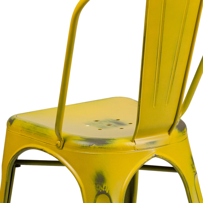 Banks Indoor/Outdoor Stacking Metal Dining Chair with Single Slat Back and Distressed Powder Coated Finish