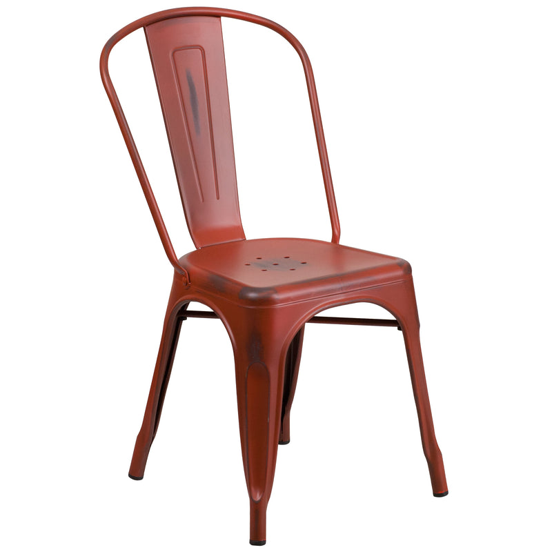 Banks Indoor/Outdoor Stacking Metal Dining Chair with Single Slat Back and Distressed Powder Coated Finish