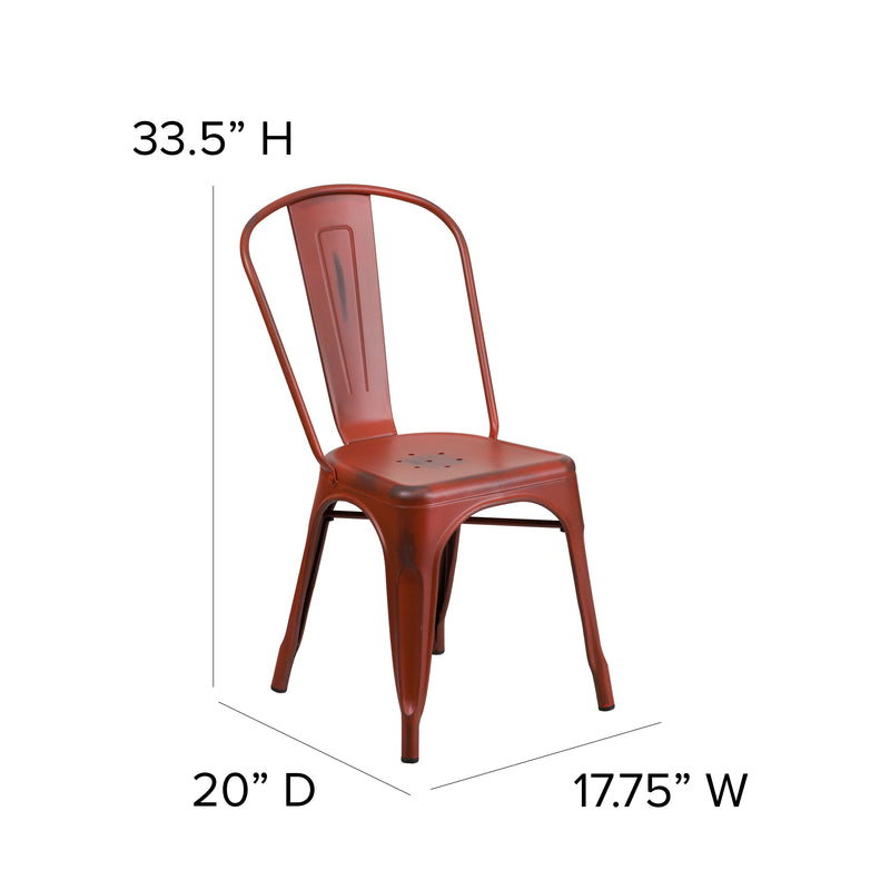 Banks Indoor/Outdoor Stacking Metal Dining Chair with Single Slat Back and Distressed Powder Coated Finish