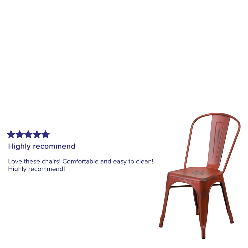 Banks Indoor/Outdoor Stacking Metal Dining Chair with Single Slat Back and Distressed Powder Coated Finish