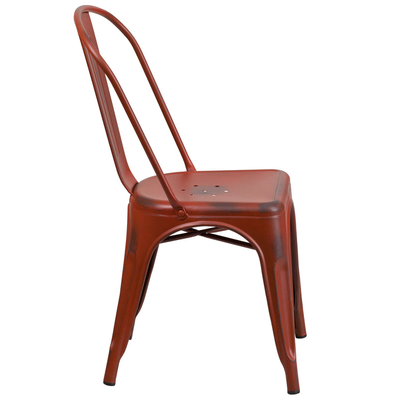 Banks Indoor/Outdoor Stacking Metal Dining Chair with Single Slat Back and Distressed Powder Coated Finish