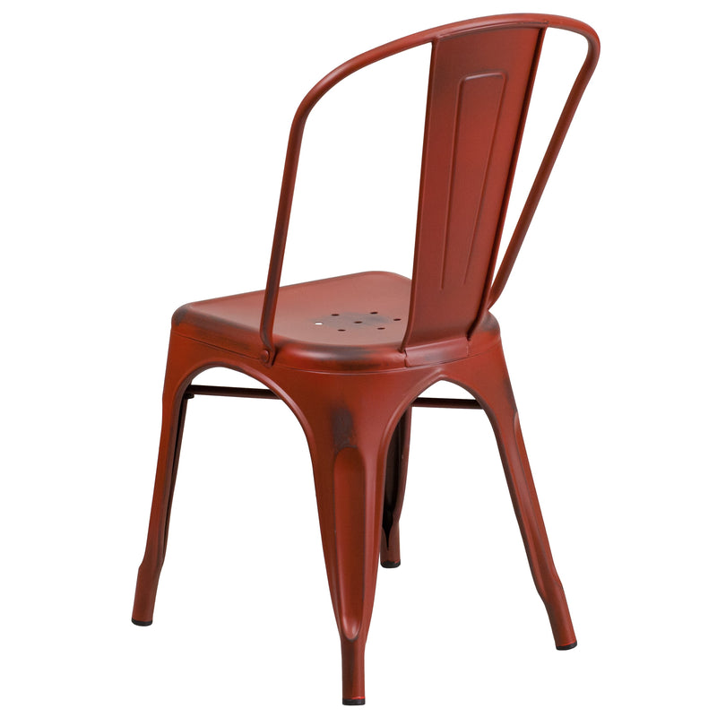 Banks Indoor/Outdoor Stacking Metal Dining Chair with Single Slat Back and Distressed Powder Coated Finish