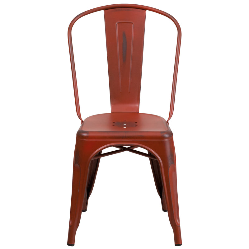 Banks Indoor/Outdoor Stacking Metal Dining Chair with Single Slat Back and Distressed Powder Coated Finish