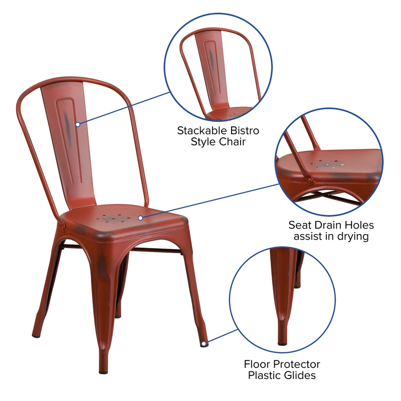 Banks Indoor/Outdoor Stacking Metal Dining Chair with Single Slat Back and Distressed Powder Coated Finish