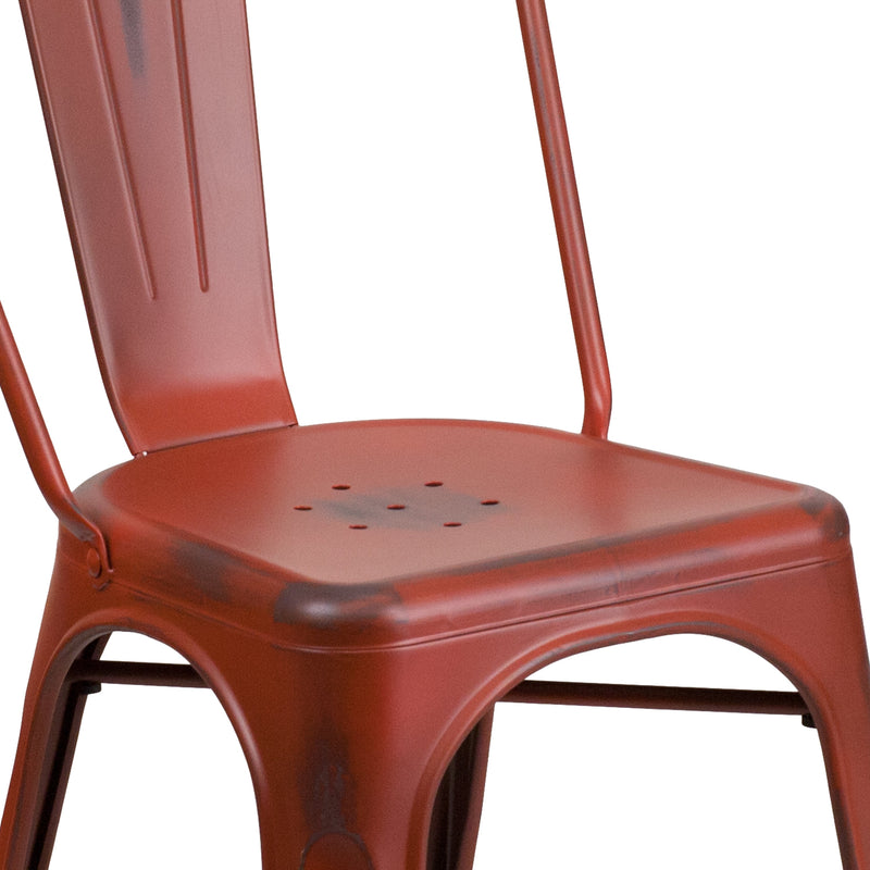 Banks Indoor/Outdoor Stacking Metal Dining Chair with Single Slat Back and Distressed Powder Coated Finish