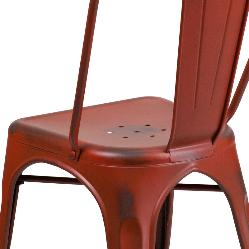 Banks Indoor/Outdoor Stacking Metal Dining Chair with Single Slat Back and Distressed Powder Coated Finish