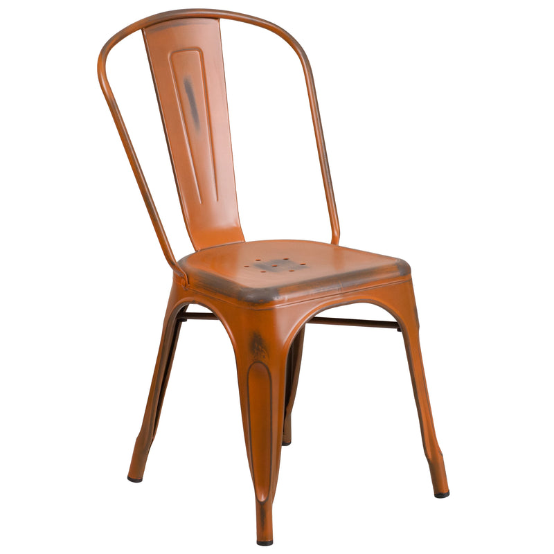 Banks Indoor/Outdoor Stacking Metal Dining Chair with Single Slat Back and Distressed Powder Coated Finish