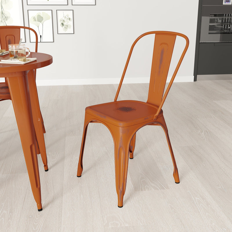 Banks Indoor/Outdoor Stacking Metal Dining Chair with Single Slat Back and Distressed Powder Coated Finish