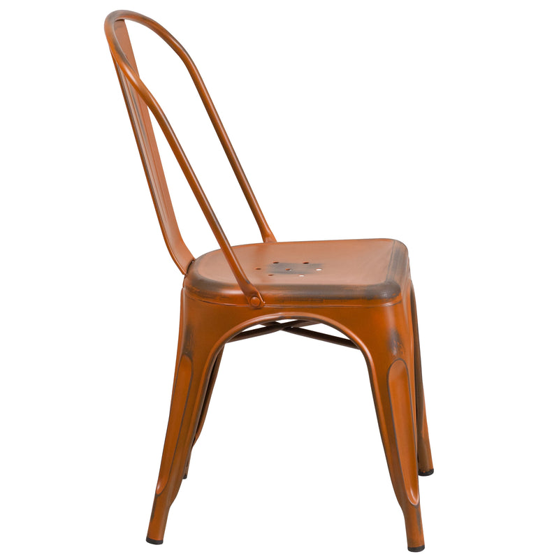 Banks Indoor/Outdoor Stacking Metal Dining Chair with Single Slat Back and Distressed Powder Coated Finish