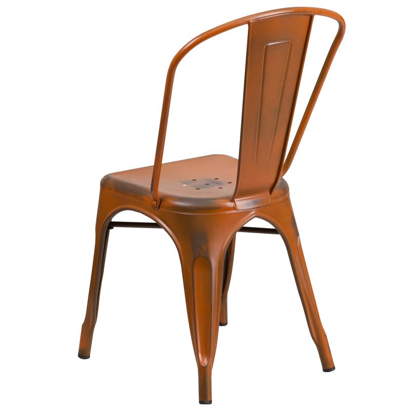 Banks Indoor/Outdoor Stacking Metal Dining Chair with Single Slat Back and Distressed Powder Coated Finish