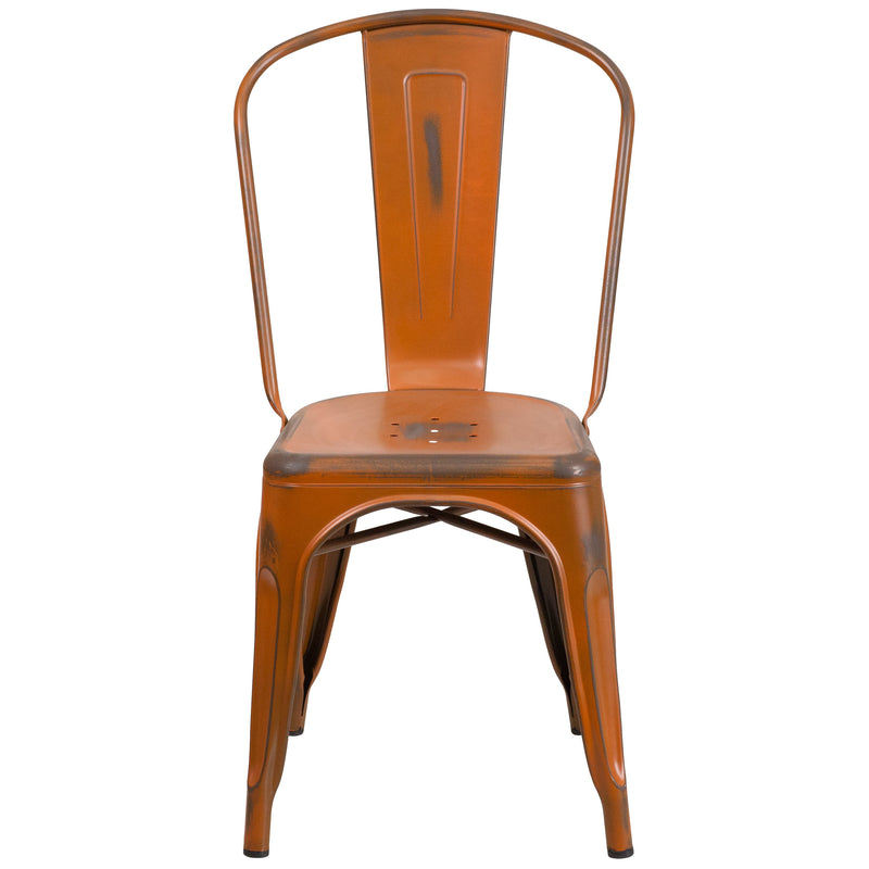 Banks Indoor/Outdoor Stacking Metal Dining Chair with Single Slat Back and Distressed Powder Coated Finish