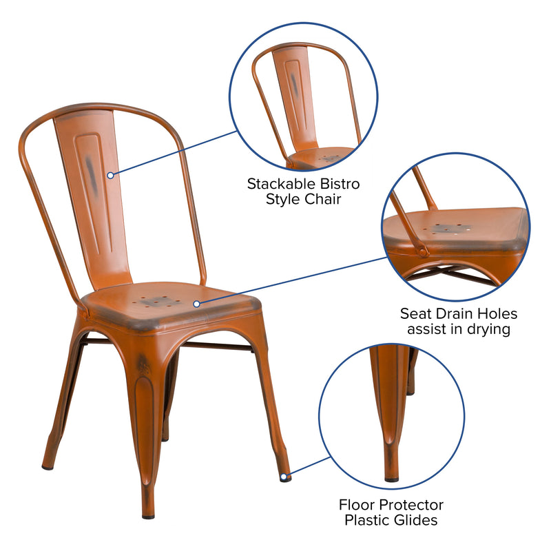 Banks Indoor/Outdoor Stacking Metal Dining Chair with Single Slat Back and Distressed Powder Coated Finish