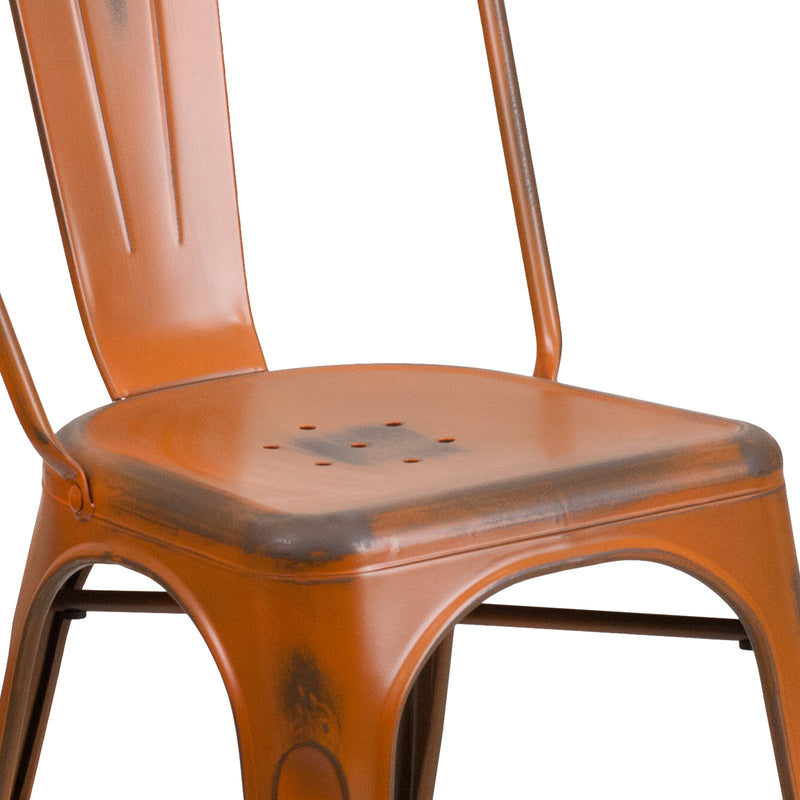 Banks Indoor/Outdoor Stacking Metal Dining Chair with Single Slat Back and Distressed Powder Coated Finish