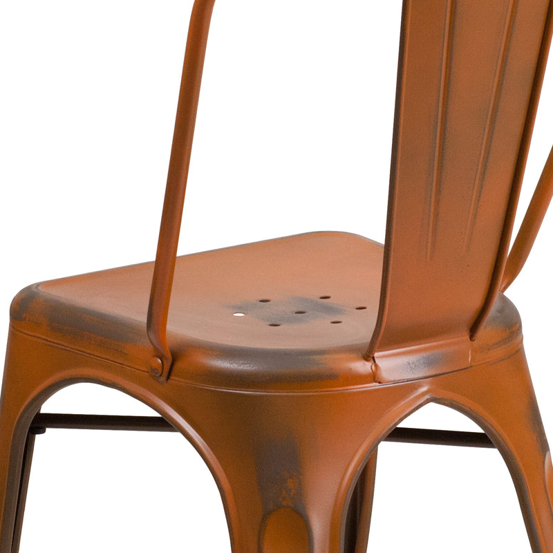 Banks Indoor/Outdoor Stacking Metal Dining Chair with Single Slat Back and Distressed Powder Coated Finish