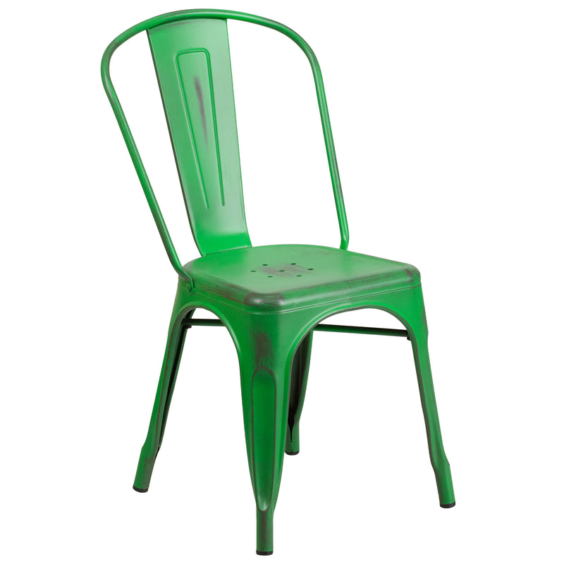 Banks Indoor/Outdoor Stacking Metal Dining Chair with Single Slat Back and Distressed Powder Coated Finish