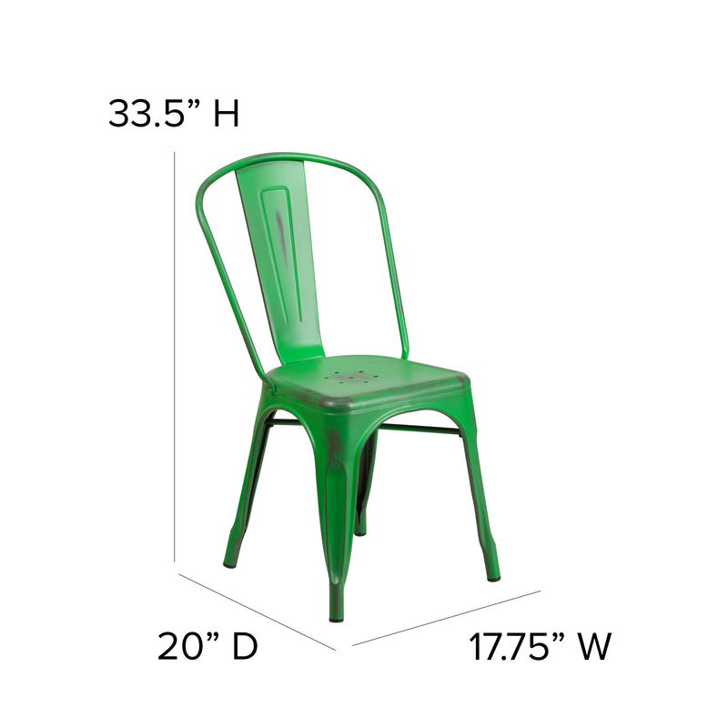 Banks Indoor/Outdoor Stacking Metal Dining Chair with Single Slat Back and Distressed Powder Coated Finish