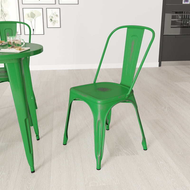 Banks Indoor/Outdoor Stacking Metal Dining Chair with Single Slat Back and Distressed Powder Coated Finish