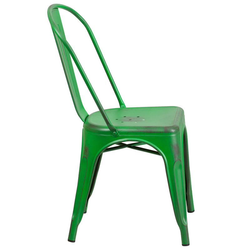 Banks Indoor/Outdoor Stacking Metal Dining Chair with Single Slat Back and Distressed Powder Coated Finish
